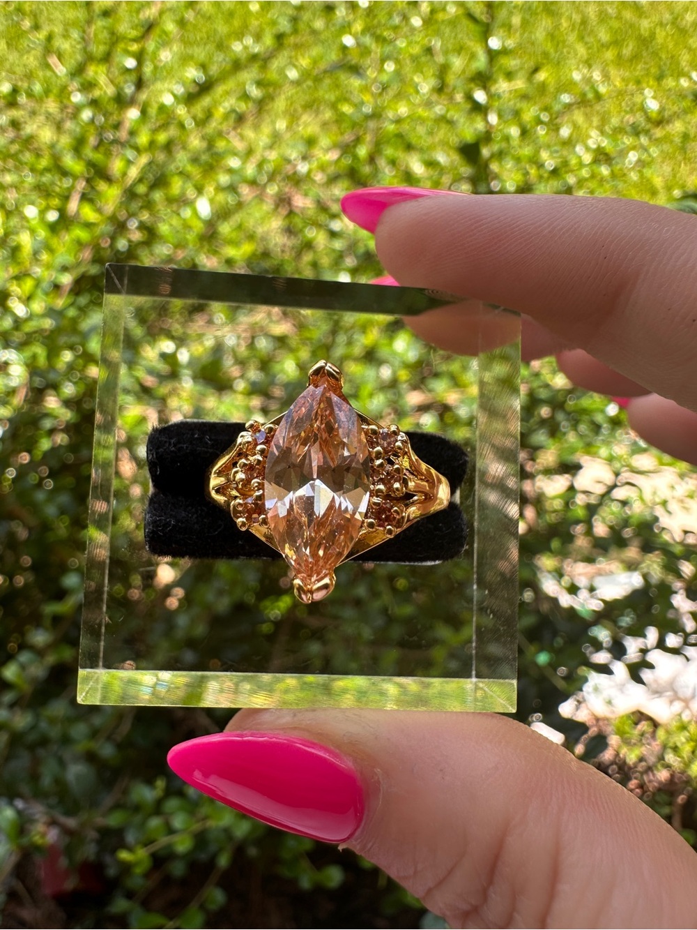 Gold-Tone Marquise Champagne Crystal Ring - Women Jewelry